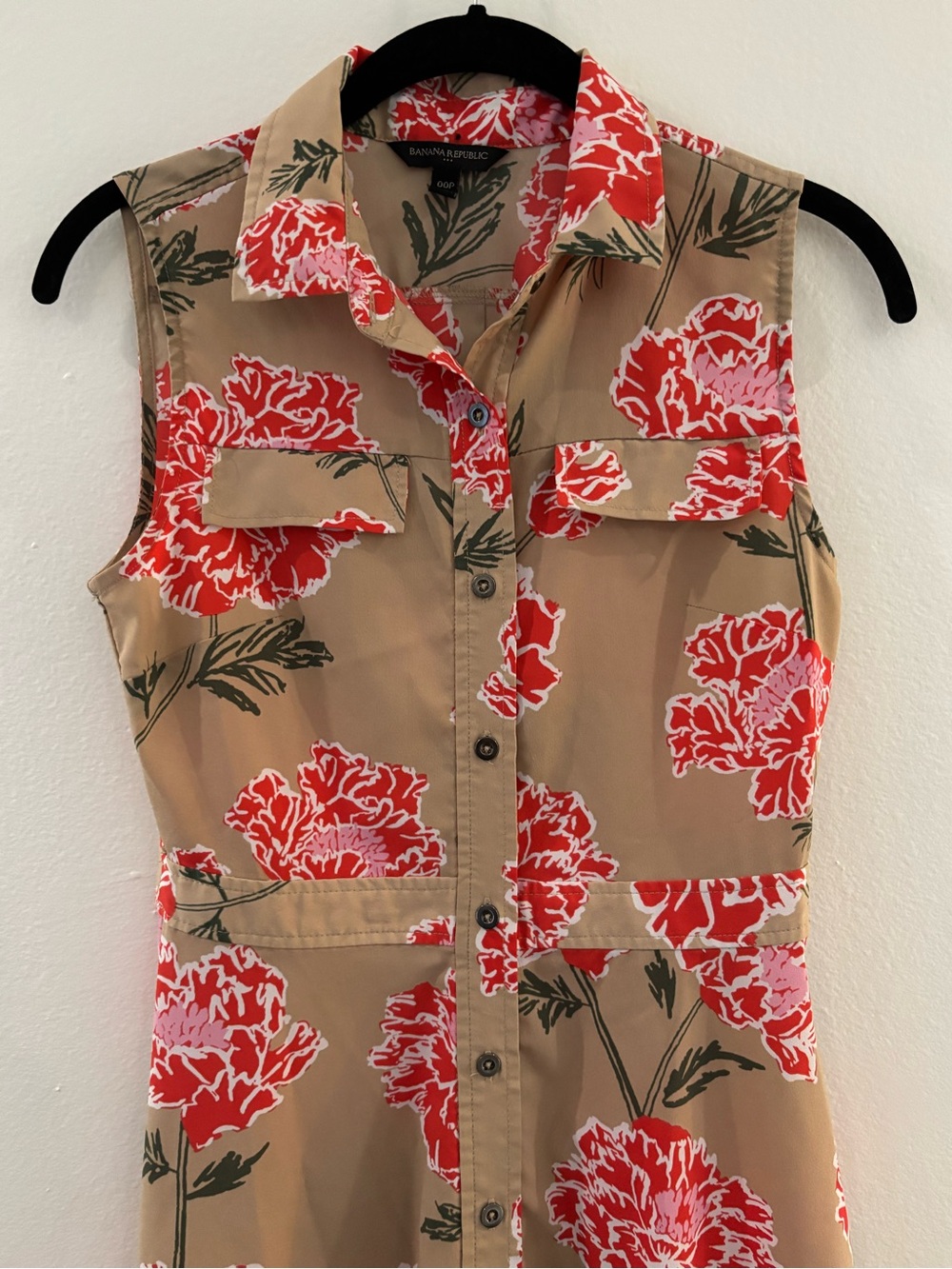 Banana Republic - Multicolor Tan Midi Shirt Dress with Red Floral Print - Picture 3 of 10